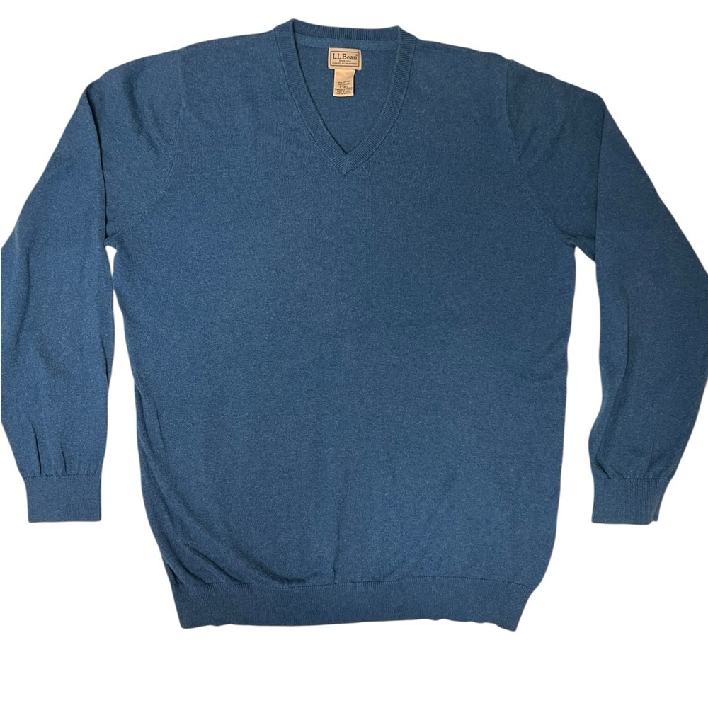 LL Bean Cotton Cashmere V-Neck Sweater Size Large Tall